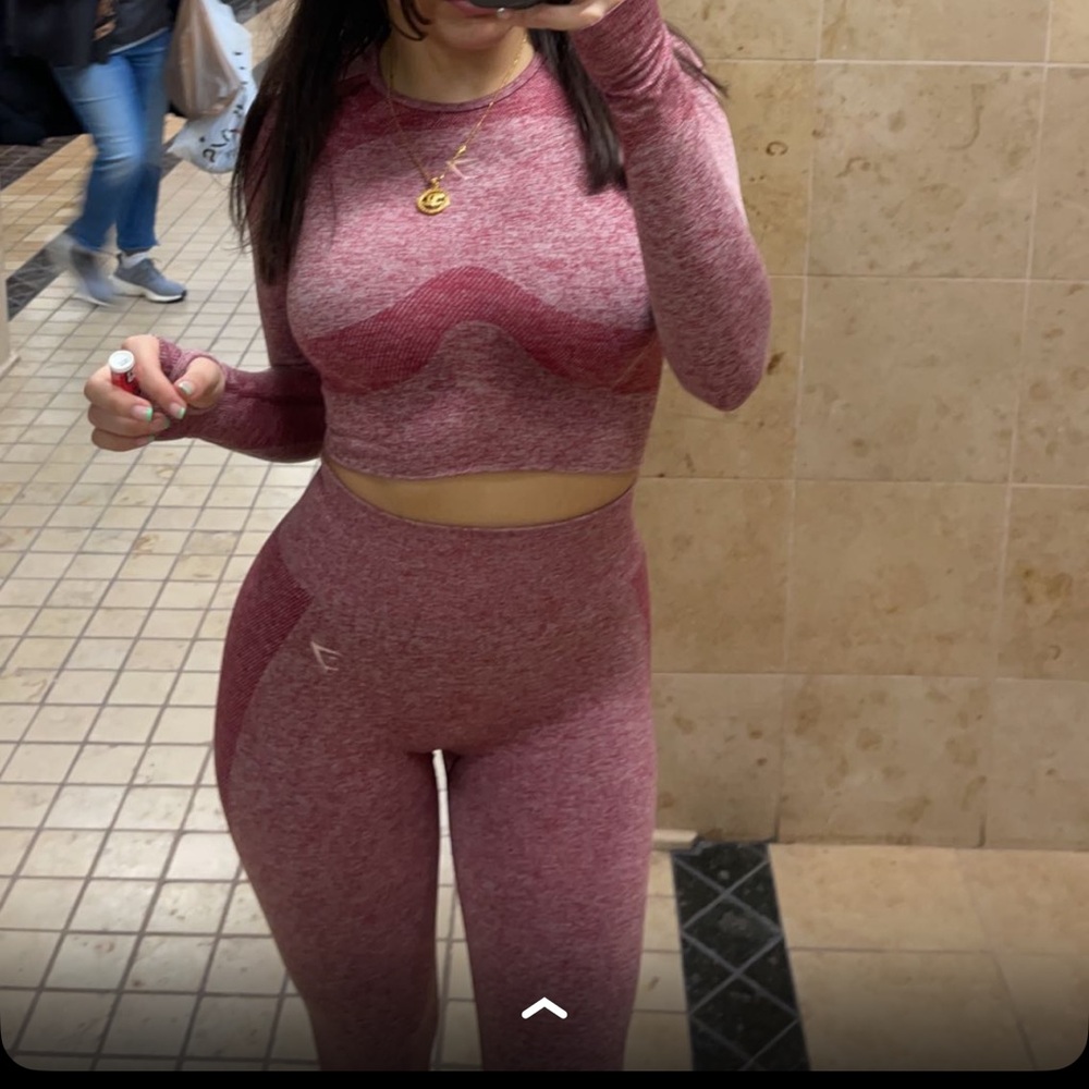 Gymshark Burgundy Long Sleeve Crop Top and Leggings Set